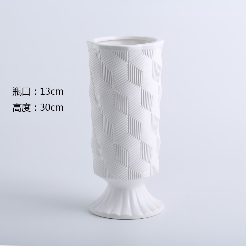 European-style Simple White Striped Vase Ornaments Ceramic Flower Arrangement Water Vase Living Room Decoration Accessories: A-White