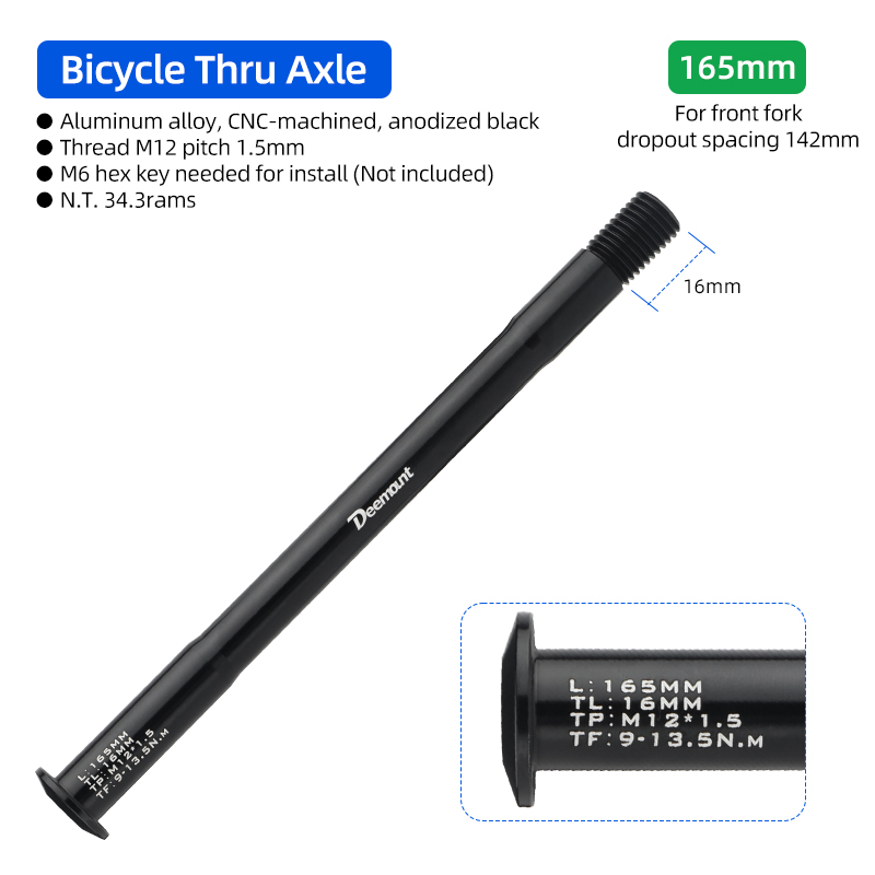 Lightweight Thru Axles M12*P1.5 L120-181mm for Bike Front Rear Fork Dropout Spacing 100/142/148mm CNC-machined Hub Through Shaft: green