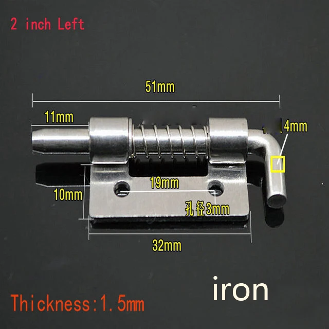 1Pc Long Silver Door Latch Sliding Lock Barrel Bolt Latch Hasp Staple Gate Safety Lock Latch Barrel Bolt Latch Spring Barrel: 2inch-left