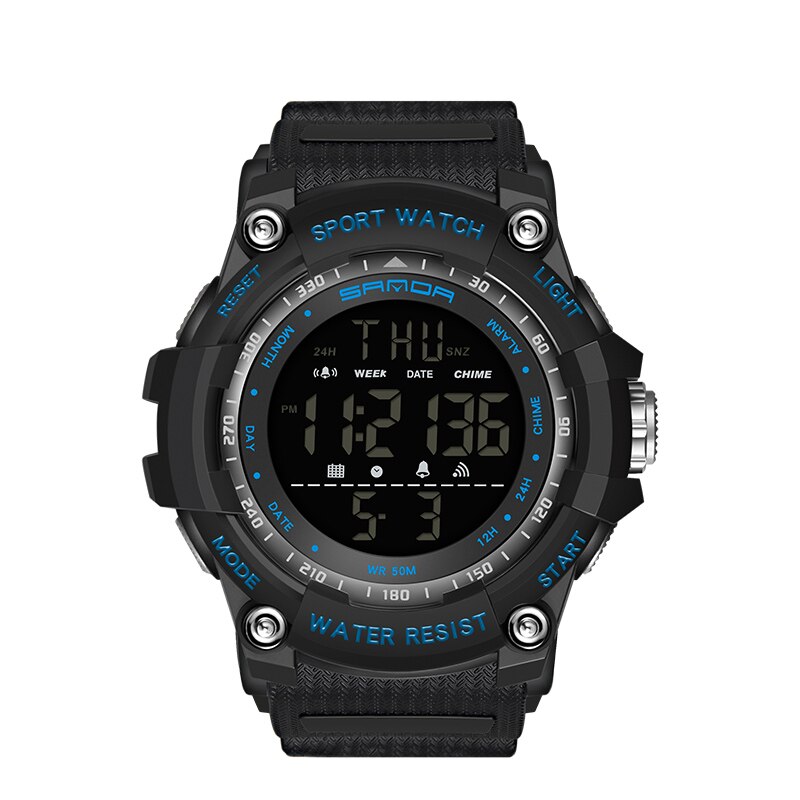 Top Horloge 50M Waterdicht Heren Horloges Stopwatch Quakeproof Digitale Horloge Mode Man Sport Klok Sanda Horloges: black blue