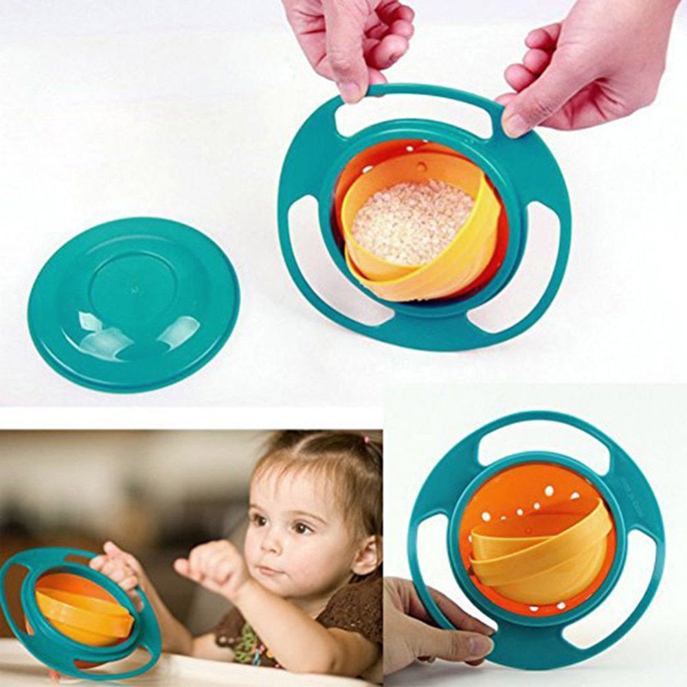 Baby Feeding Bowl Baby Spill-Proof Bowl Feeding Dish Cute Baby Gyro Bowl 360 Rotate Assist Kids Eating Training Bowl