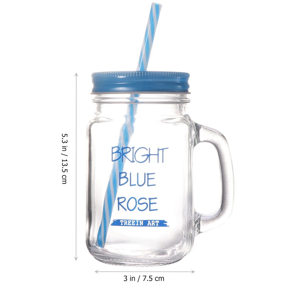 2 Stuks 500Ml Stro Mason Cup Zomer Draagbare Cup Glas Drinken Beker Met Stro Deksel (Blauw)