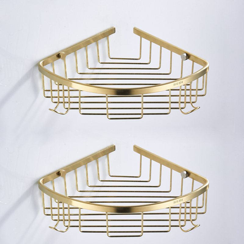 Double porte-serviettes mural en acier inoxydable, accessoires de salle de bains carrés en or brossé, porte-papier hygiénique moderne pour brosse de toilette: double shelf A