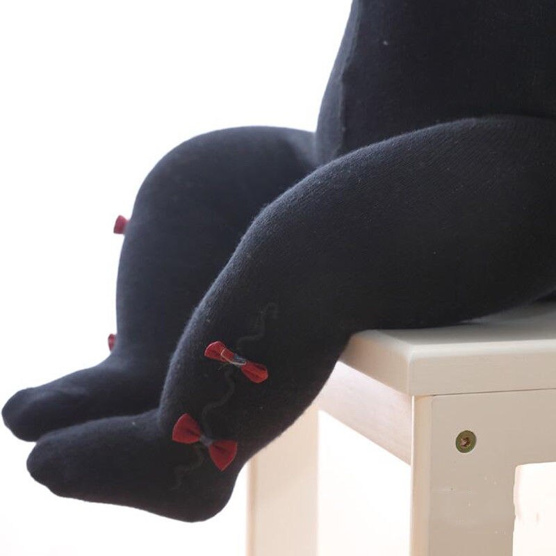 Princesse -né enfant bébé filles bas tricot enfant en bas âge enfants pur coton hiver noeud papillon collants bébé bonneterie 0-36M: Black / 0-1Y