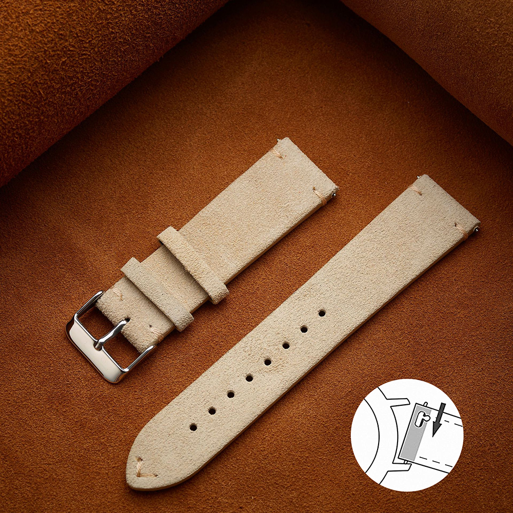 Correa de ante suave de liberación rápida, pulsera de 14mm, 16mm y 18mm, correas de reloj marrones de 20mm y 22mm, pulsera de piel de becerro, accesorios para mujeres y hombres: Beige / 20 mm
