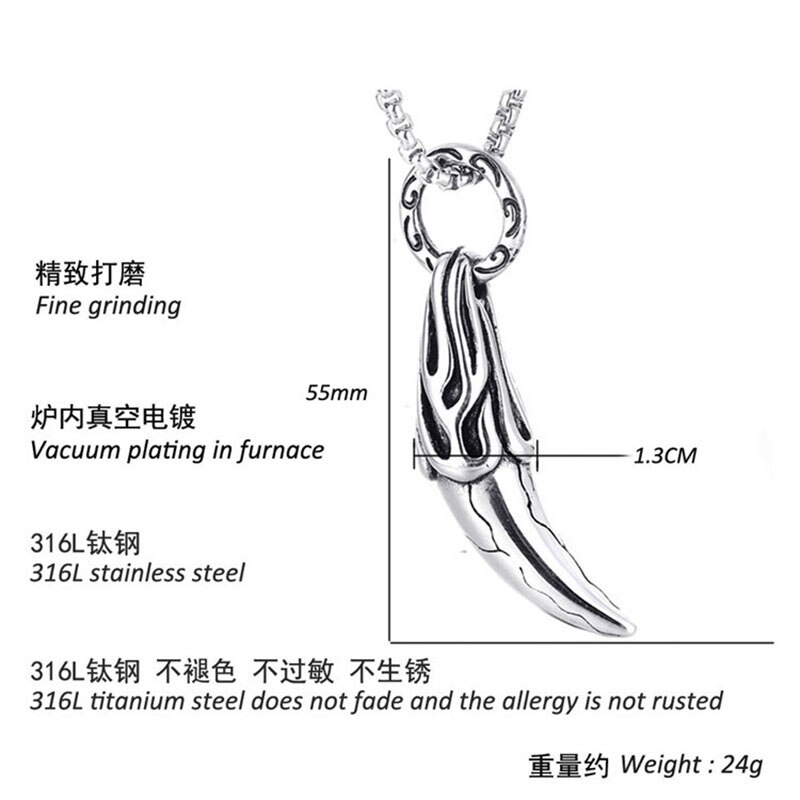 Trend Wolf Tooth Pendant Necklace for Men Stainless Steel Gold Beaded Chains Necklace Charms Jewelry