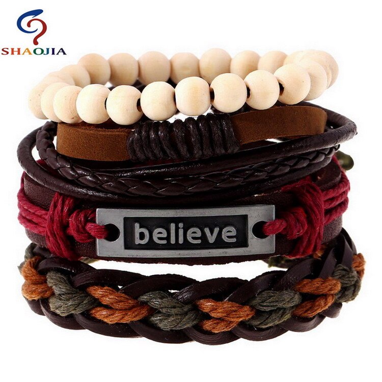 Leren armbanden sieraden heren modieuze jamaica armband verstelbare maat elastische kralen armband esdoornbladeren weven wikkelarmband: Tz015