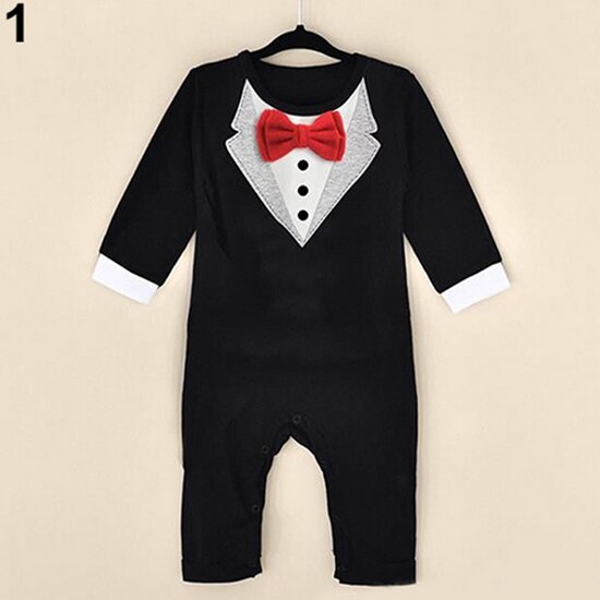 Peuter Jongens Gentleman Pak Lange Mouwen Baby Jumpsuit Pasgeboren Kleding Kinderen Casual Sets Baby Kids Kleding Voor 1 2 Jaar: Black 0 to 6 Month