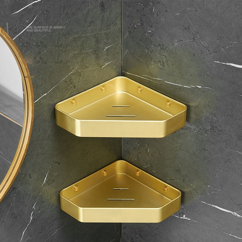 Goud Hoek Plank Badkamer Opslag Planken Aluminium Driehoek Handdoek Opslag Muur-Gratis Ponsen Douche Rack Badkamer Accessoires: Triangle B x 2