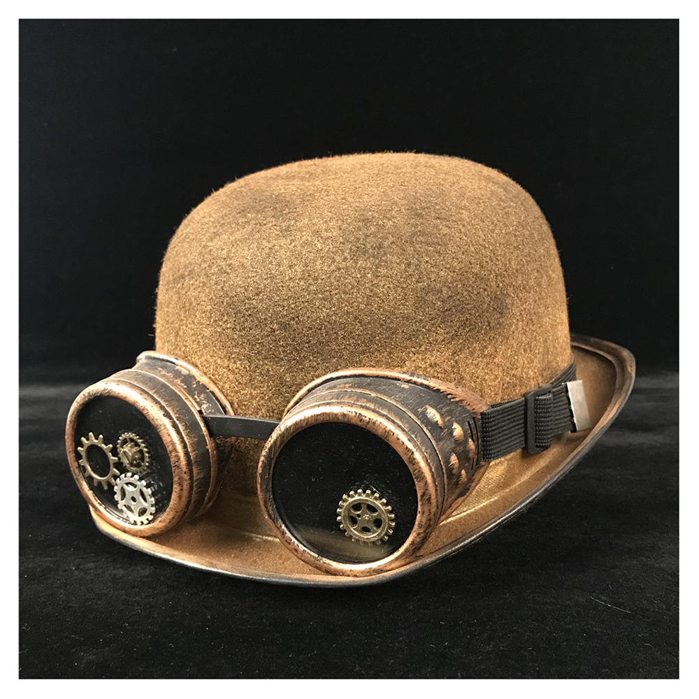 Women Men Steampunk Bowler Hat Handmade Steampnk Gear Glasses Cosplay Gold Billycock Groom Hats