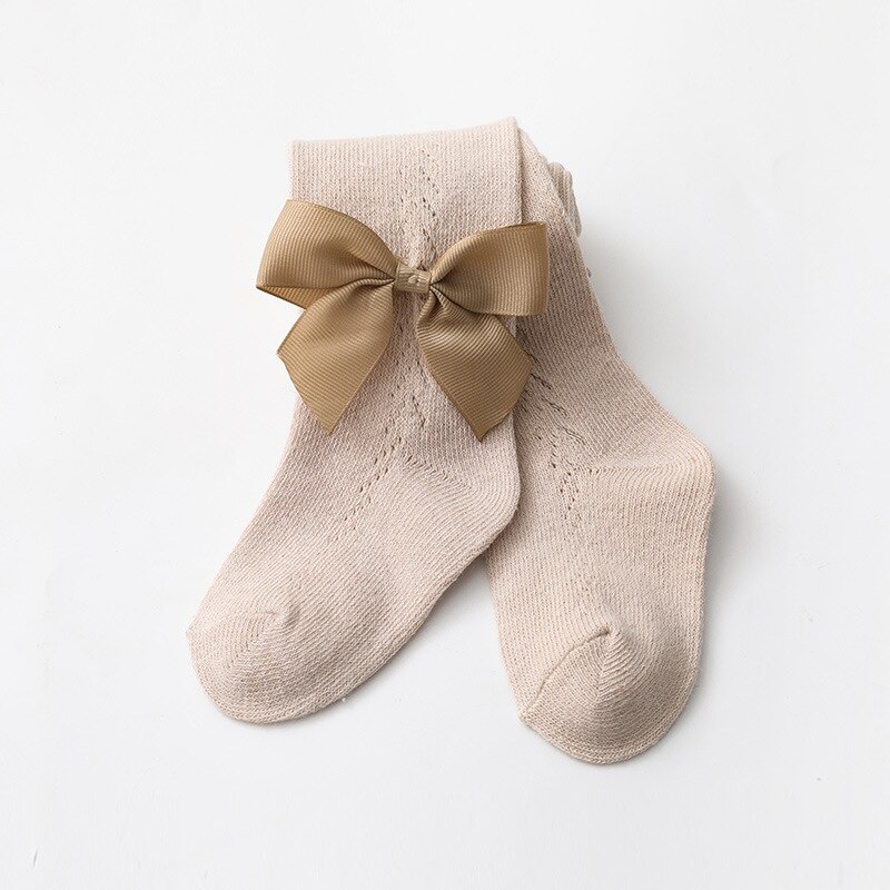 Summer Mesh Baby Girl Tights Breathable Thin Bows Kids Pantyhose Soft Solid Color Toddelr Stockings Baby Girl Clothes: Khaki