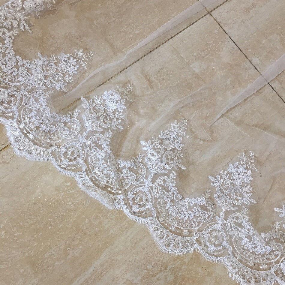 Weiß/Elfenbein 2T Kathedrale Pailletten Spitze Hochzeit Schleier mit Kamm Neue Braut Schleier Hochzeit Zubehör
