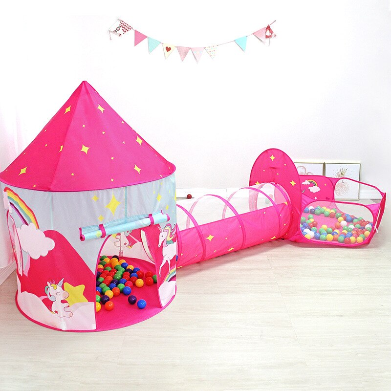 Tienda de campaña portátil 3 en 1 para niños, casa de juegos con cápsula espacial de unicornio, plegable, piscina de bolas para interiores y exteriores, para bebé