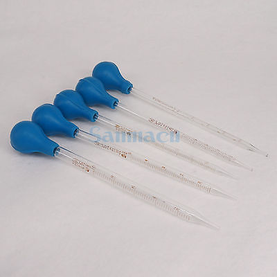 Pipeta graduada de vidrio de 1-10ml con bulbo de goma, dosificación de cuentagotas químico de laboratorio
