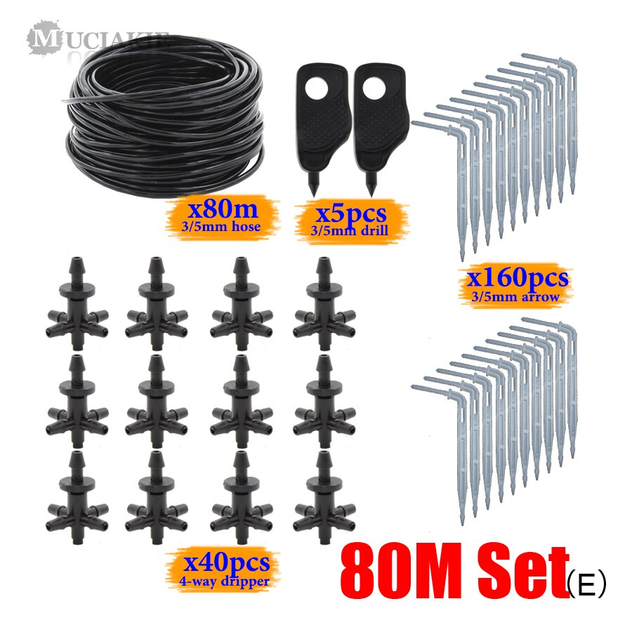 MUCIAKIE 5-Way Water Emitter System Kits 3/5mm PVC Hose Home Balcony Drip Irrigation Set Greenhouse Dripper
