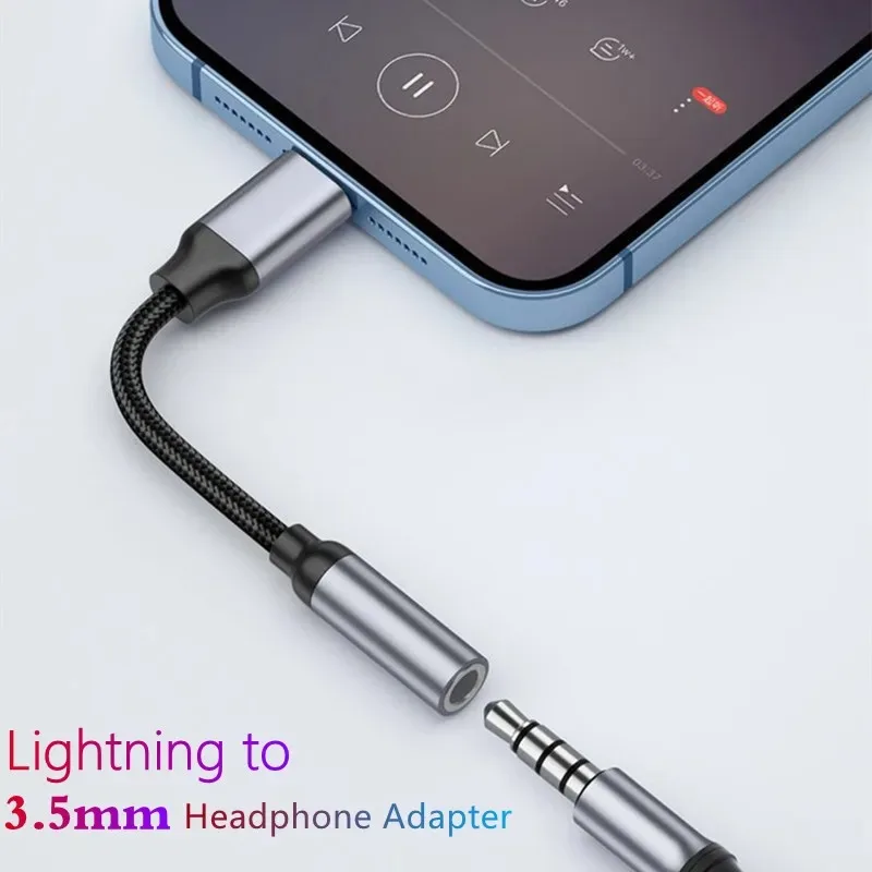 Adaptador de fone de ouvido relâmpago para 3.5mm, adaptador jack de 3 5mm para iphone 14 13 12 11 pro max xs xr x 3.5mm adaptador de cabo aux: Preto