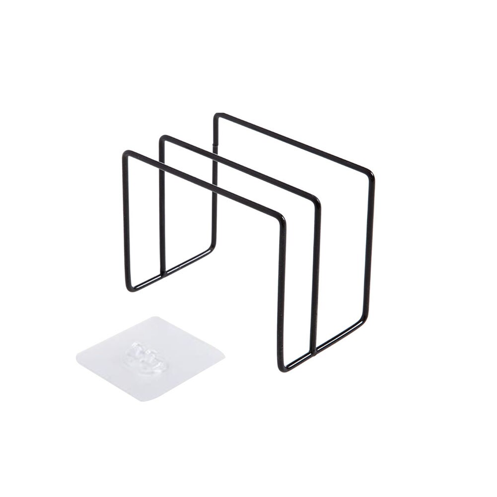 Iron Organizer Storage Stand Holder Chopping Board Shelf Wall Hanging Durable Dual Rack Adhesive Cutting Board Stand Kitchen: Black