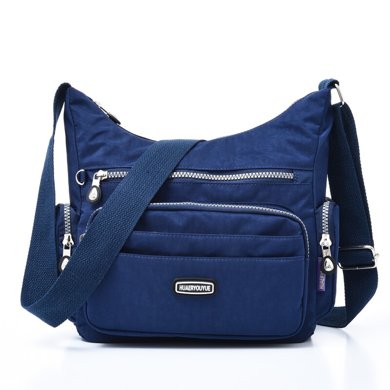 Vesker til kvinner femme stor kapasitet nylon skulderveske vanntett daglig shopping veske crossbody budbringer poser: Marineblå