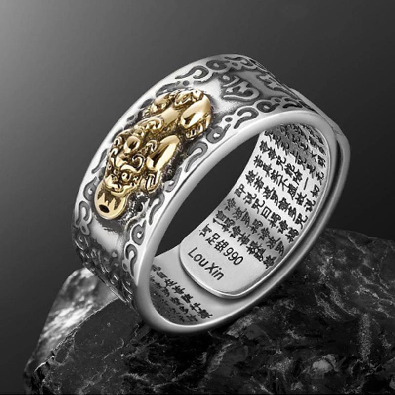 Domineering Pixiu Feng Shui Amulet Wealth Good Luck Adjustable Ring Women Men's Exquisite Ring Buddhist Jewelry