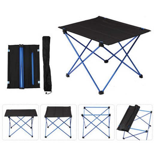 Utomhus camping bekvämt aluminium monter bord strandgrill utomhus camping fällbart bord lättviktsbord: Blå