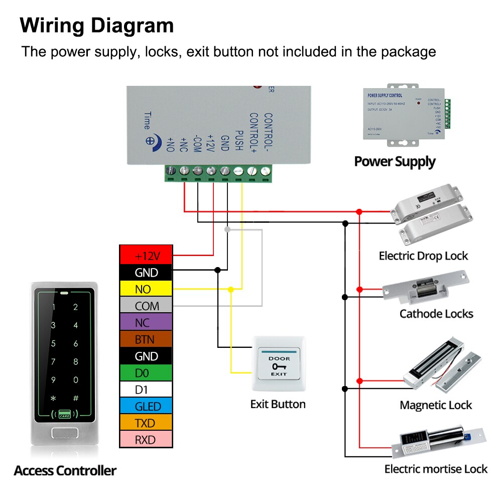 Standalone 125KHz RFID Access Control Keypad Touch Metal Proximity Reader Entry Door Opener for Door Lock System +10 Keyfobs