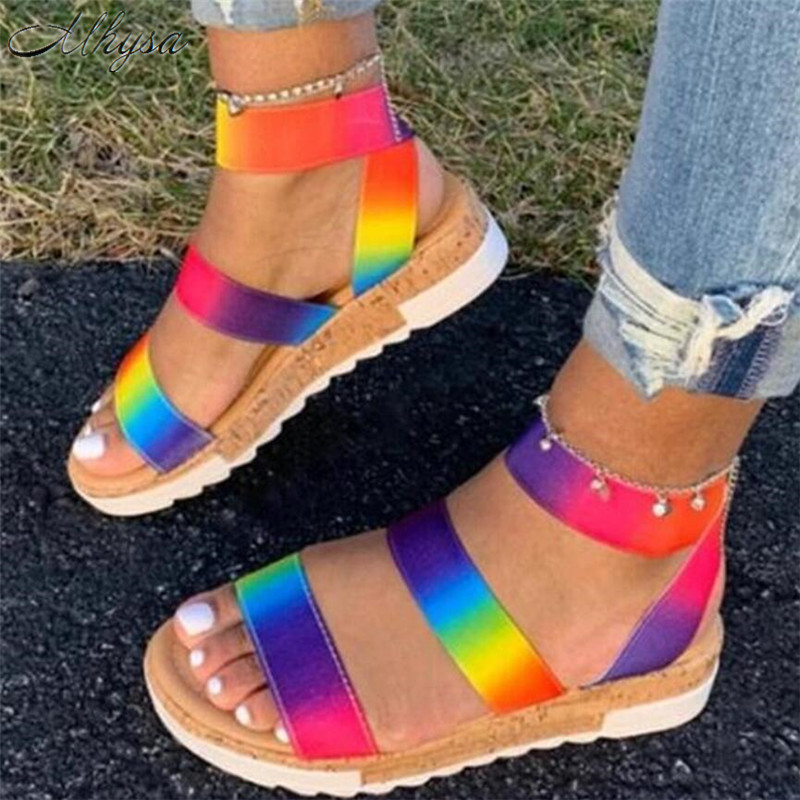 Big Size 35-43 Vrouwelijke Zomer Multi Kleur Mode Open Teen Platform Vrouwen Sandalen Regenboog Sandalen Vrouwen schoenen Vrouw