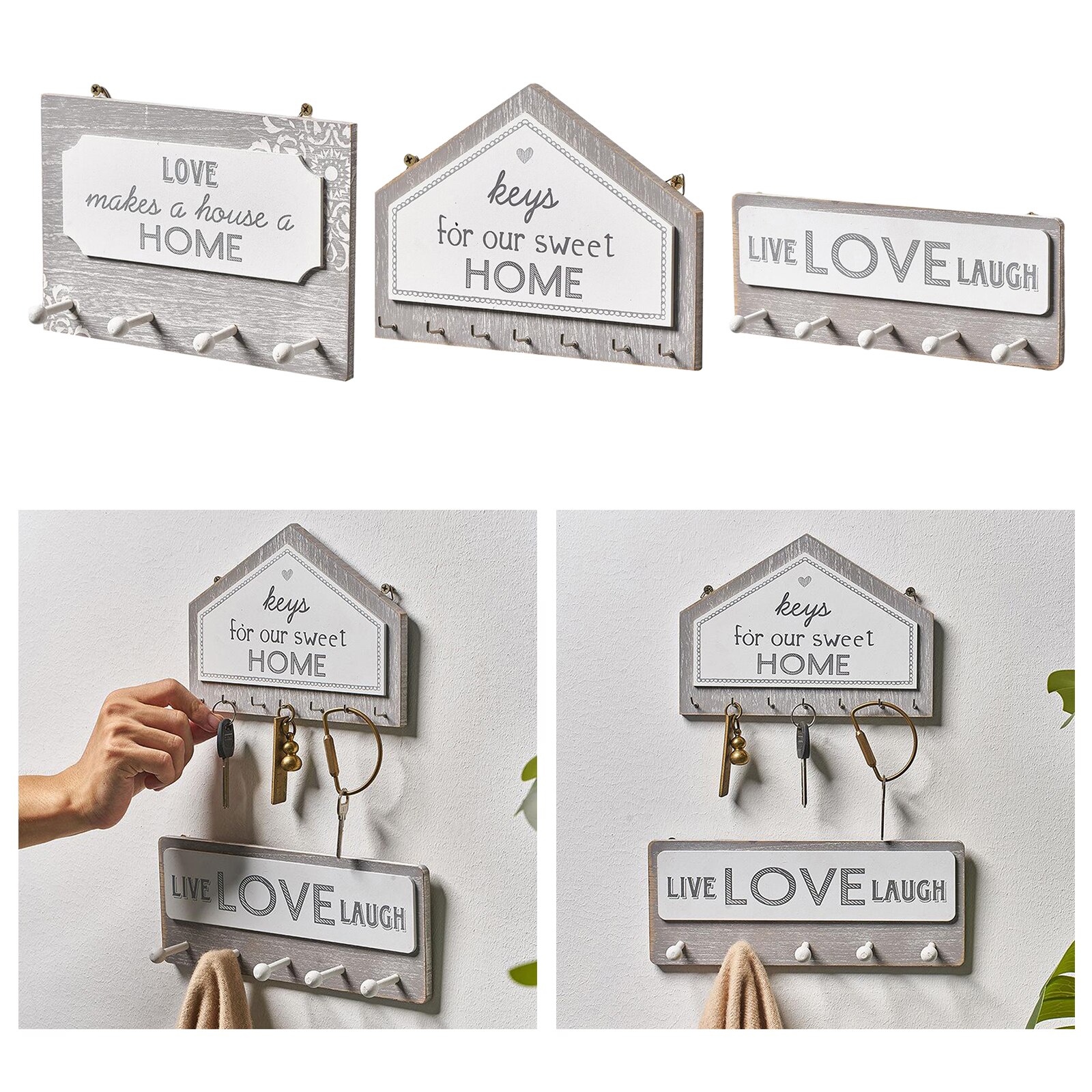 Home Decorative Wooden Hanging Plaque Sign with Hooks Wall Mounted Wood Sign with Coat Hat Key Holder for Kitchen Room