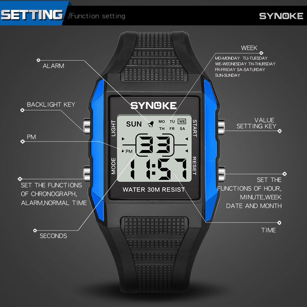 Synoke Kinderen Horloges Sport Kleine Wijzerplaat Mode Waterdichte Led Chronograaf Stop Watch Student Digitale Horloge Jongens Relgio