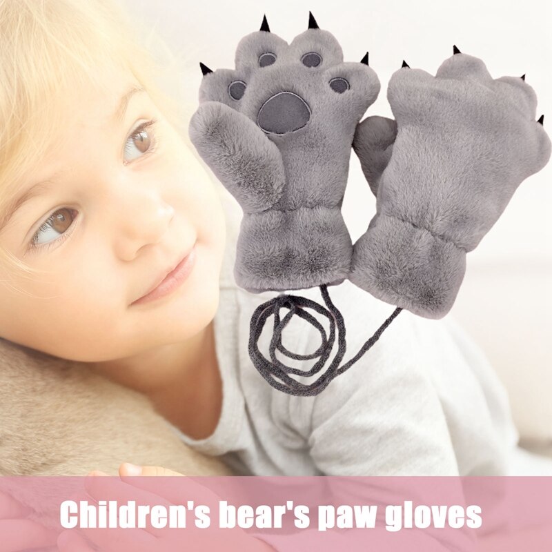 Kinderen meisjes schattige berenpoot handschoenen winter warm dik pluizig pluche cartoon dier imitatie konijn haar handschoenen