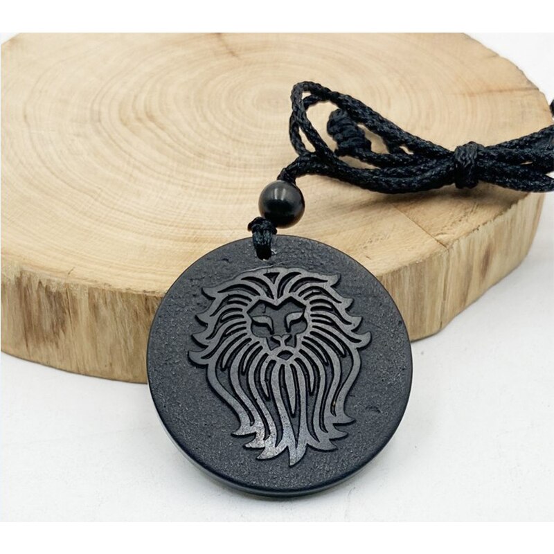 Russische Natuurlijke Authentieke Shungite Hanger Steen Emf Neutraliserend Shungite Ketting Sieraden Anti Stralingsbescherming 5G Blocker: Lion