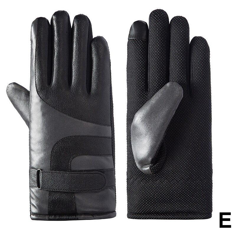 Men Winter Warm Gloves PU Leather Gloves Riding Cold-Proof Plus Velvet Thick Windproof Touch screen Motorcycle Glove Winter: e