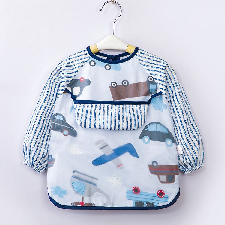Enfant bébé Art Smock alimentation bavoir tablier poche imperméable chiffons manches longues avec receveur de nourriture: Car / 90cm