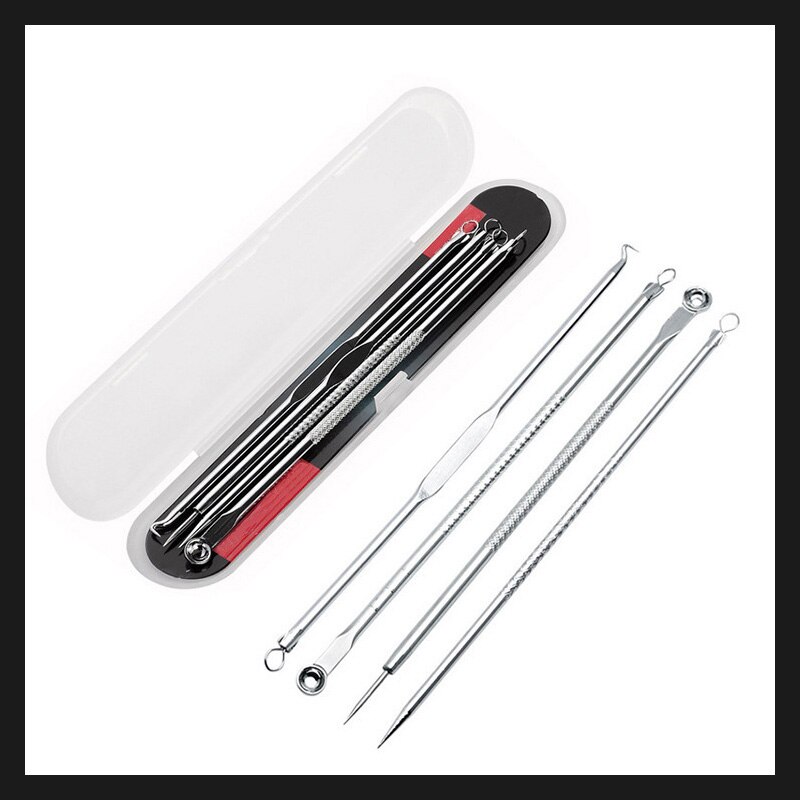 4Pc/Set Stainless Steel Blackhead Removal Kit Acne Blemish Pimple Extractor Remover Needles Cosmetic Face Cleaning Tool