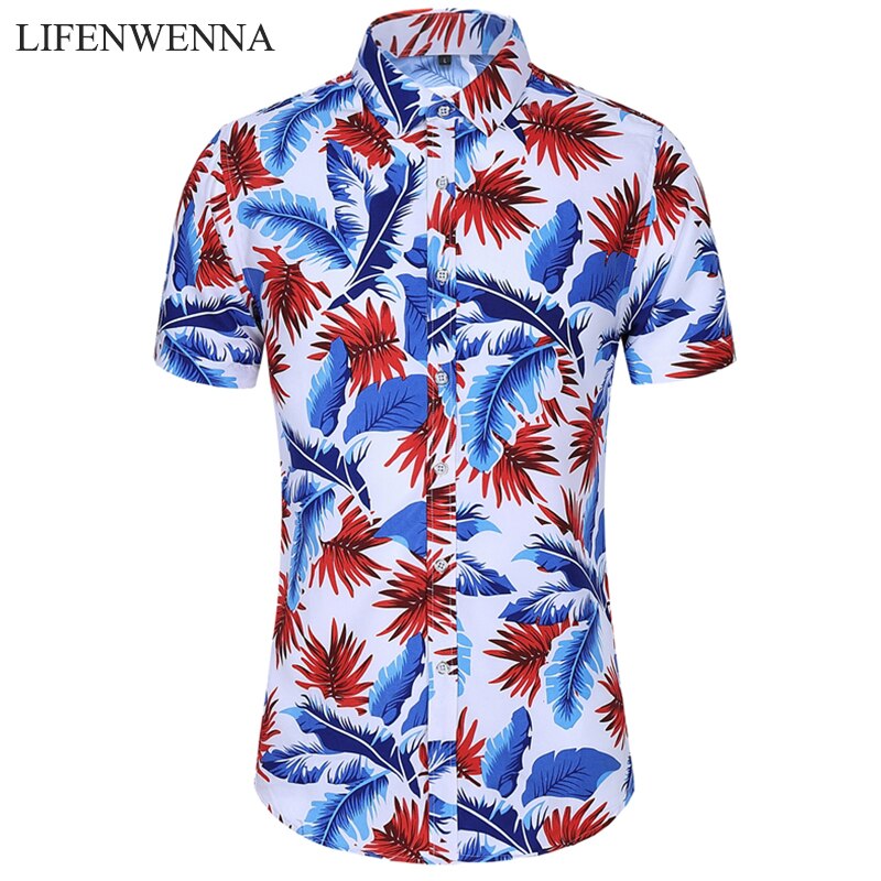 Sommerskjorte herre blomsterprintede kortermede skjorter herre plus size strand hawaiiansk topper bluse herre 5xl 6xl 7xl