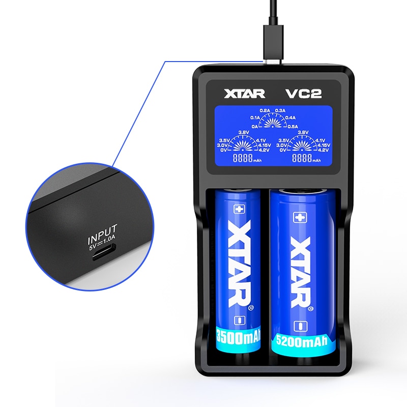 Xtar VC2 Lcd Oplader Voor 10440/16340/14500/14650/17670/18350/18490/18500/18700/26650/ 22650/ 20700/21700/18650 Acculader