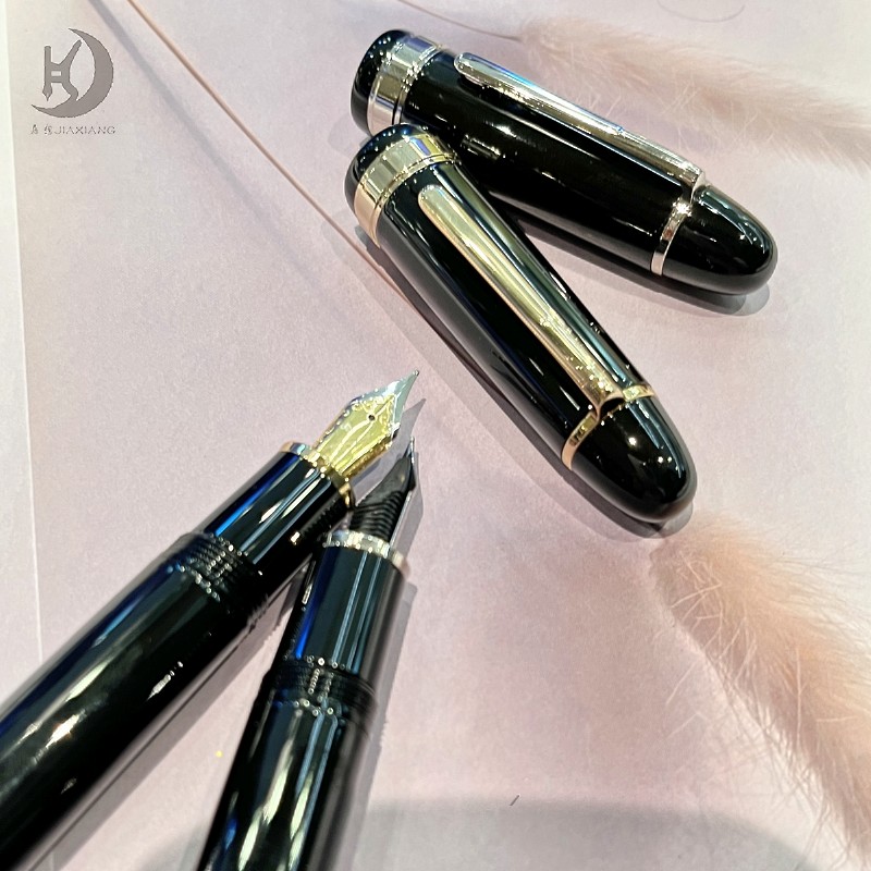 JD 129 pluma de lujo con punta de iridio y convertidor de tinta, plumas estilográficas de caligrafía de Metal con Clip plateado dorado grande de primera para recuerdo