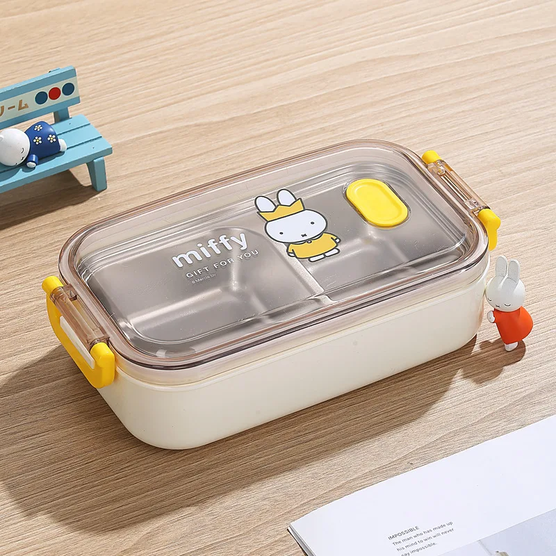 Kawaii Miffy Doppelte Edelstahl-Lunchbox mit großer Kapazität, isolierte Lunchbox für Erwachsene, tragbare Studenten-Lunchbox, Weihnachtsgeschenk: Blau