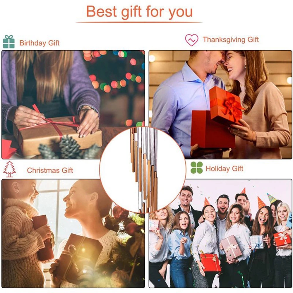 Campanelli eolici in lega di alluminio da 1 pezzo a 12 tubi con gancio Campane in oro/argento per regali di decorazione commemorativa per feste di nozze tutto'aperto