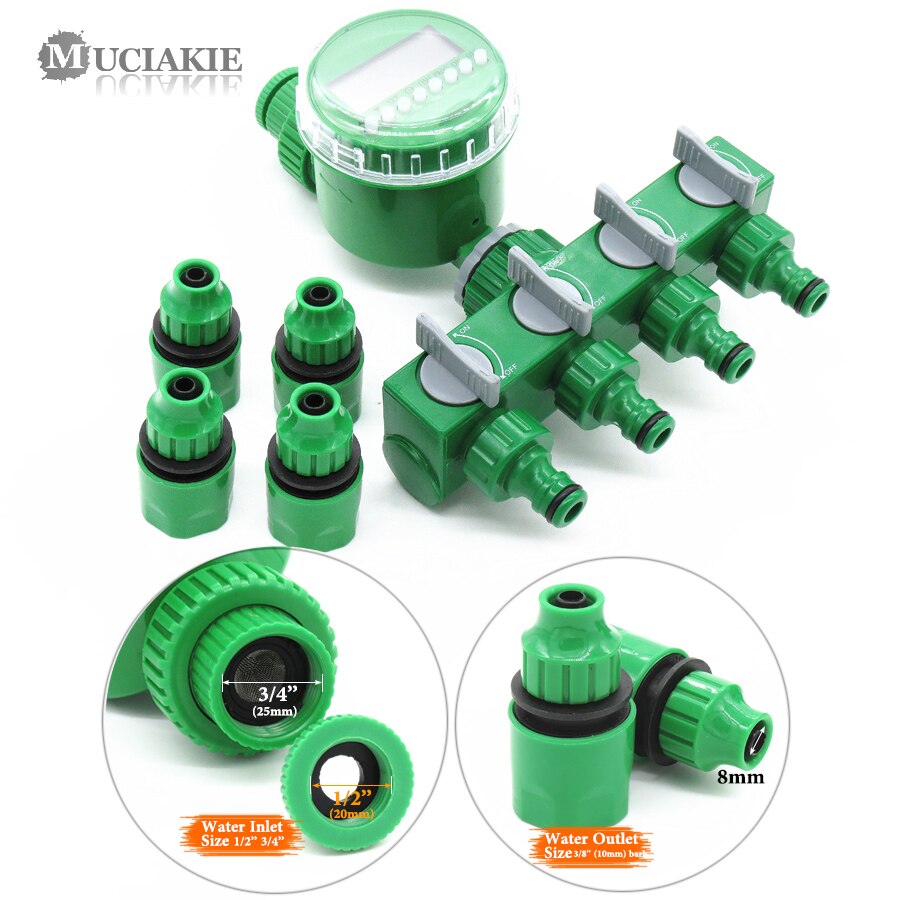 Garden Timer With 1/2/4-Way Hose Splitter Automatic Watering Irrigation Controller Adapter Connect 4/7mm 8/11mm 16mm Hose: FxAB686C