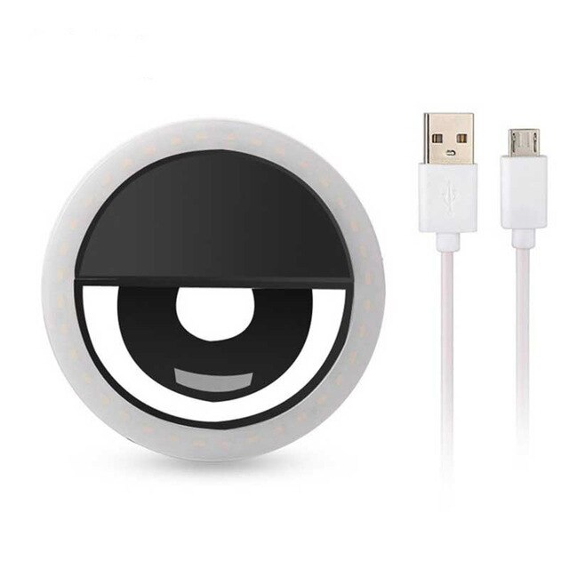 Ykskr Usb Charge Led Selfie Ring Licht Voor Xiaomi Micro Voor Iphone 11 Soepel Mentary Selfie Enhancing Vullen Licht Voor telefoons: Black