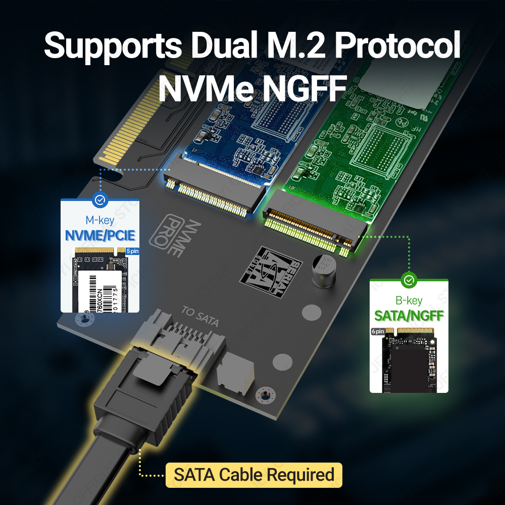 Adapter JEYI SK9 M.2 Dual PCIE 4.0 do dysków NVMe / NGFF SSD z wentylatorem Turbo, NVME (klucz m) i SATA (klucz b) do gniazda PCIe x4 X8 X16