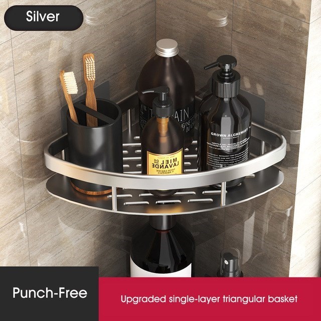 Luxury Bathroom Shelves Without Drilling Rustproof Aluminum Shower Wall Shelf Shampoo Towel Holder Bathroom Organizer Accessorie: MULTI