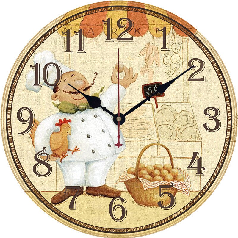 Horloges murales rétro, européenne, de Chef cuisinier, silencieux, Durable, décoration de cuisine, bureau, salon