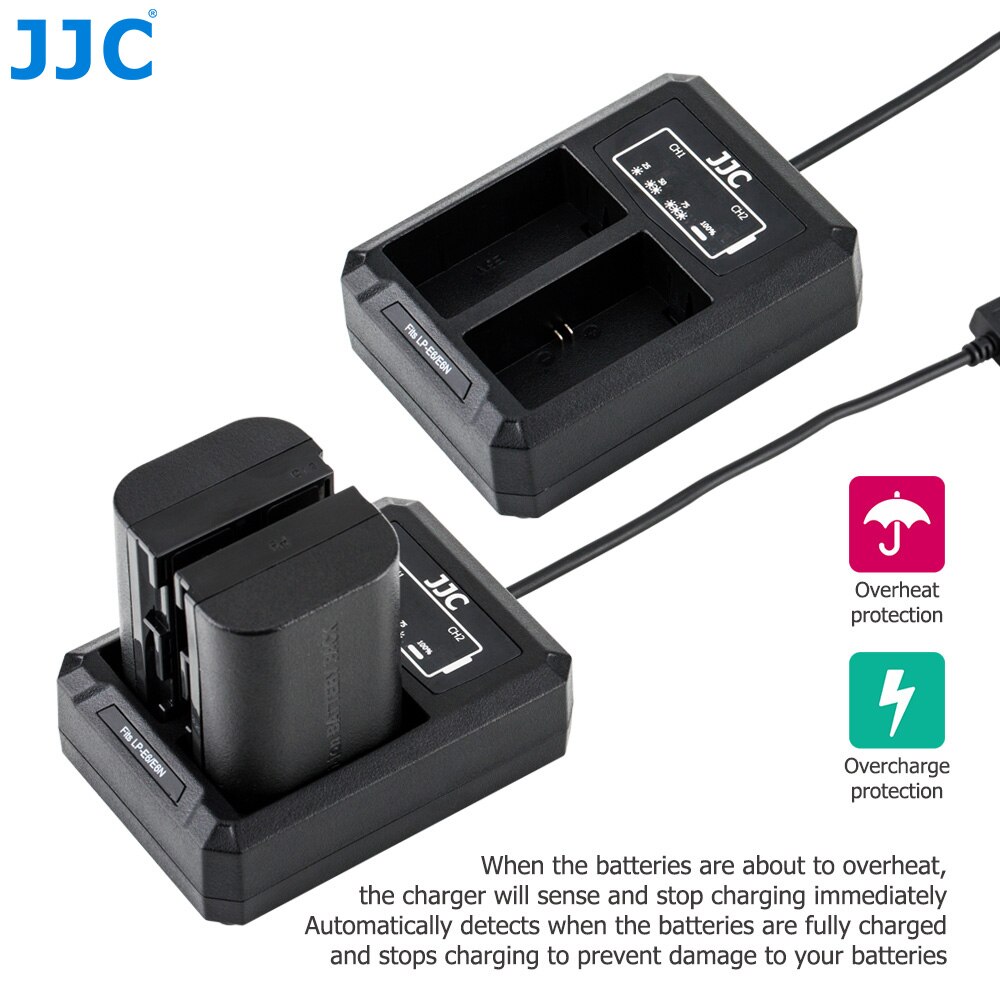JJC USB Dual Battery Charger for Canon LP-E6 LP-E6N EOS R R5 R6 6D Mark II 5D Mark IV III II 70D 80D 6D 7D Replaces LC-E6 LC-E6E