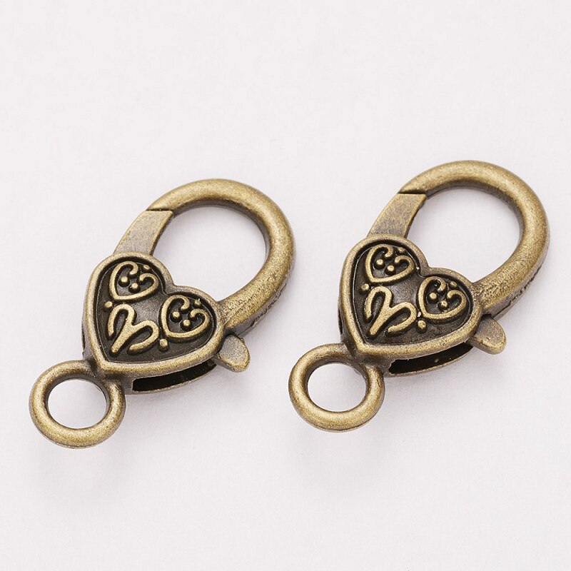 10pcs 26x15MM heart shaped Lobster Clasp Hooks retro Keychain Clasps Bracelet buckle diy jewelry Making Key ring Components: D