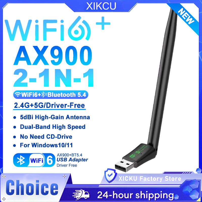 AX900 WiFi6 USB Adapter Bluetooth 5.4 Dual Band 2.4G&5GHz 2 in 1 Dongle Wireless Network Wlan Receiver For Win10/11 Driver Free