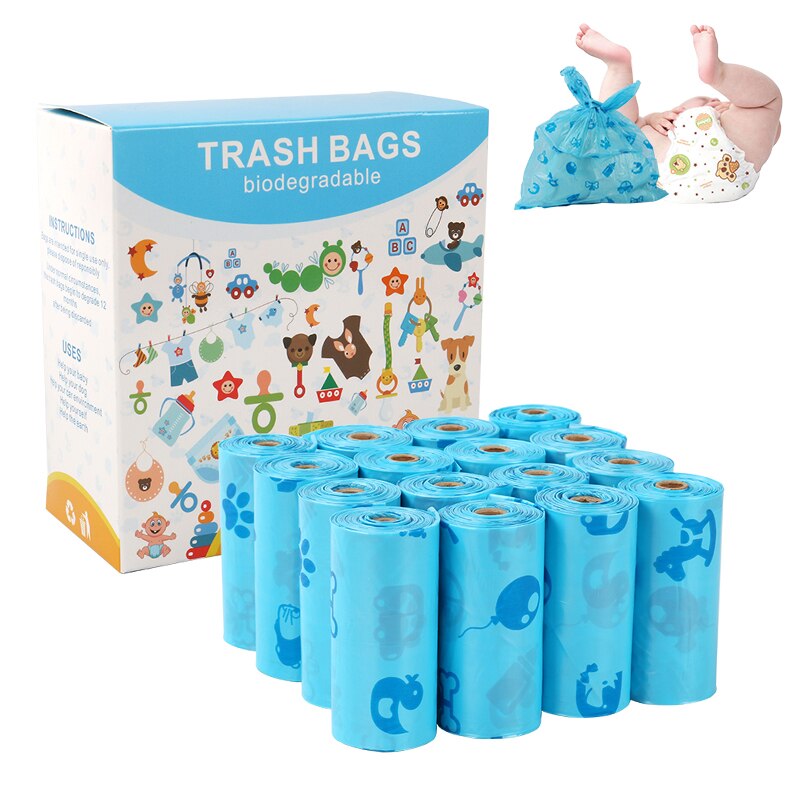 Sacs à couches écologiques pour bébé | Sacs à couches jetables 240 unités, sacs à couches biodégradables, sacs à couches bleu non parfumés