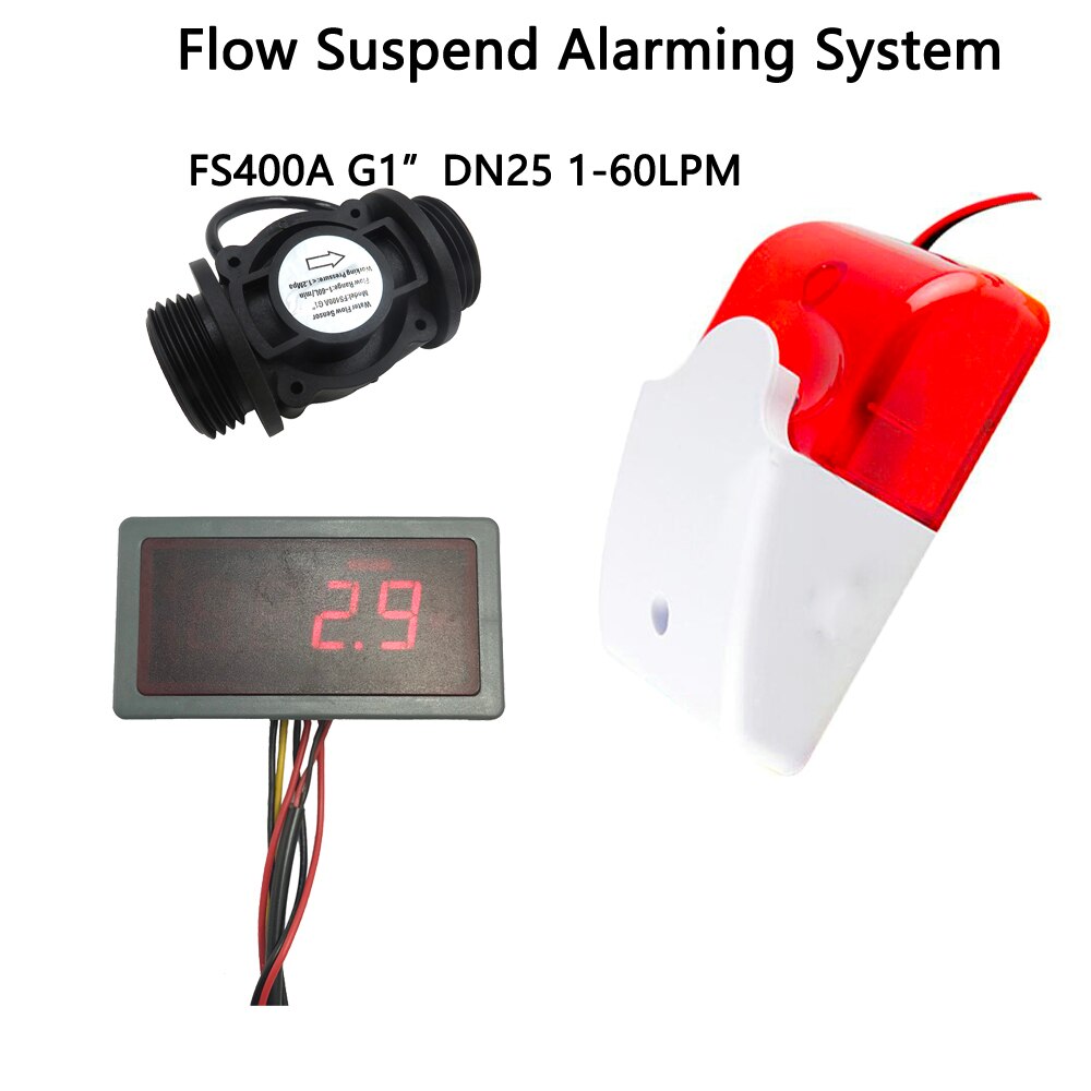 US308MT Flow Meter Totaliser and Alarmer with FS400A G1" 1-60L/min Hall Sensor to Protect Circulation System When Water Suspend: Whole Set no Power