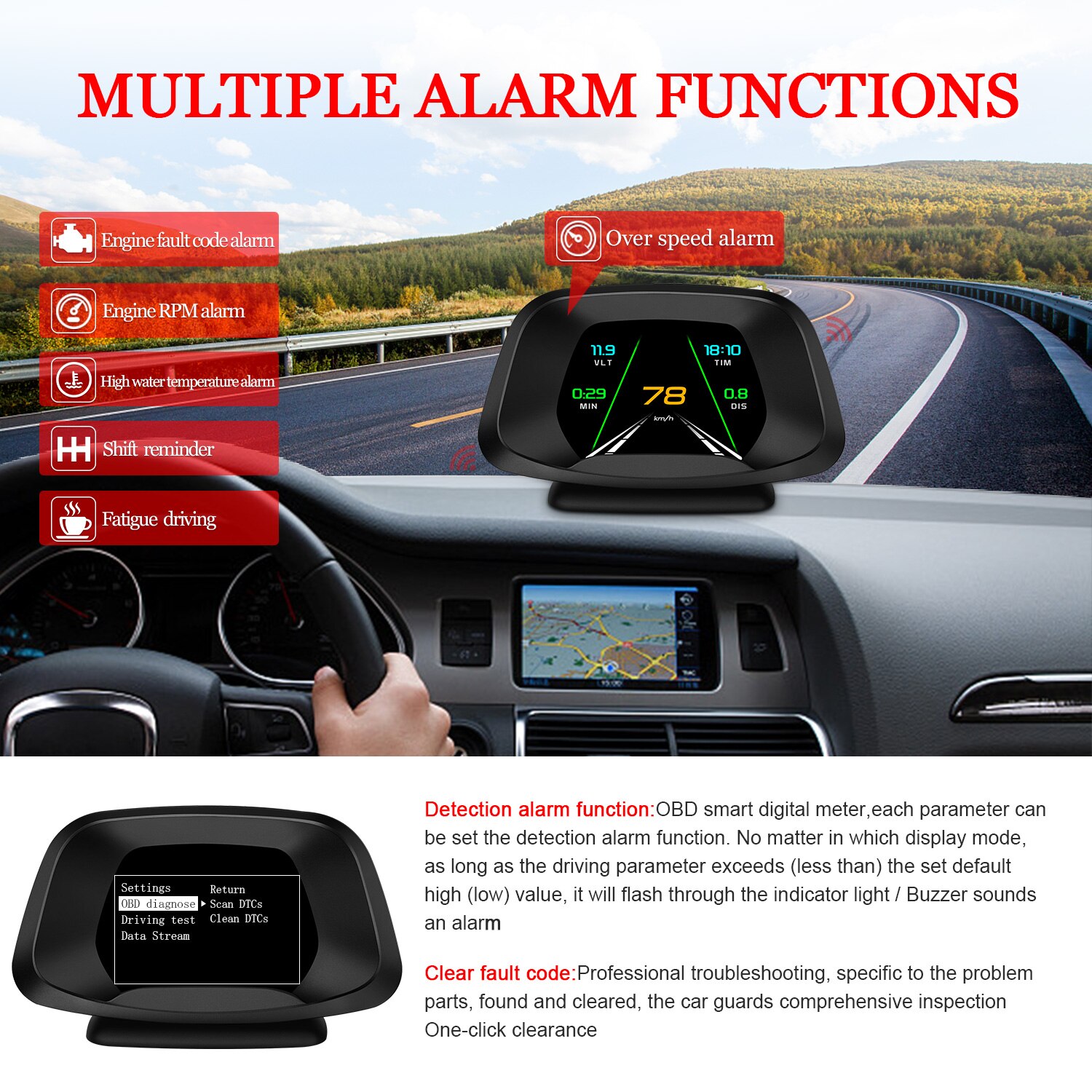 Auf-Gremium Computer Auto HUD Kopf hoch Anzeige GPS OBD2 Scanner Geschwindigkeit Projektor Sicherheit Alarm Spielereien Inteligentes Turbo Bremse Prüfung