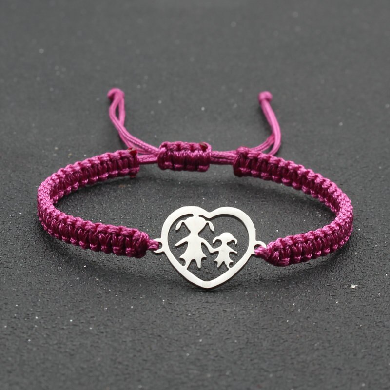 Ręcznie plecione liny bransoletka ze stali nierdzewnej w kształcie serca matka i córka uroku bransoletki dla kobiet biżuteria mankiet Pulsera: Rose Red